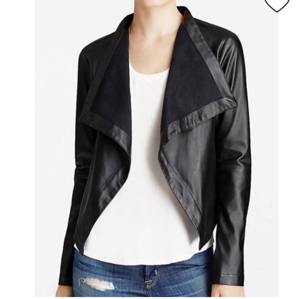 BB DAKOTA Faux Leather Open Cropped Drape Jacket